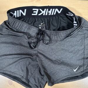 Nike Women's Gray Dri-FIT Athletic Shorts with Branded Waistband